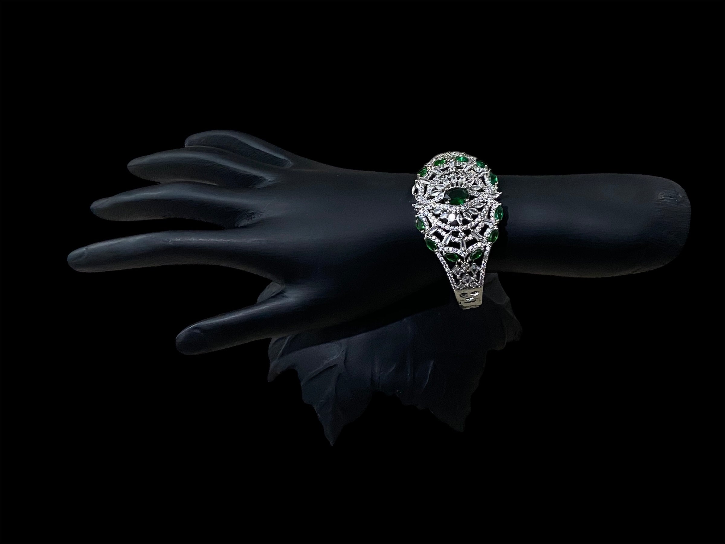 Elegant Free-Size Bracelet with American Diamonds and Red Stones